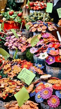 Close up of hands negotiating prices with cash at a European market stall for handmade goods