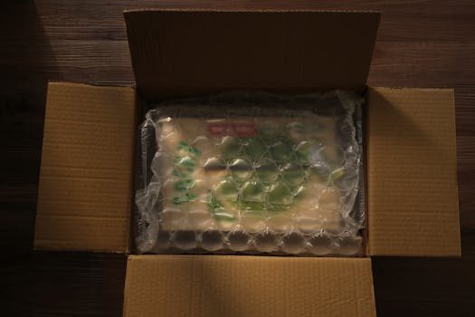 Collector placing a vintage action figure in bubble wrap inside a shipping box for international transit