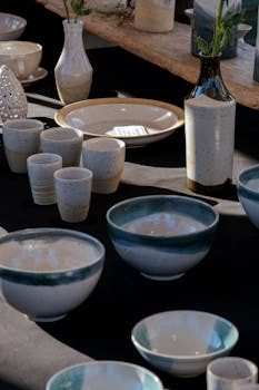 A handcrafted ceramic bowl with uneven glaze on a wooden table, showcasing artisanal imperfections