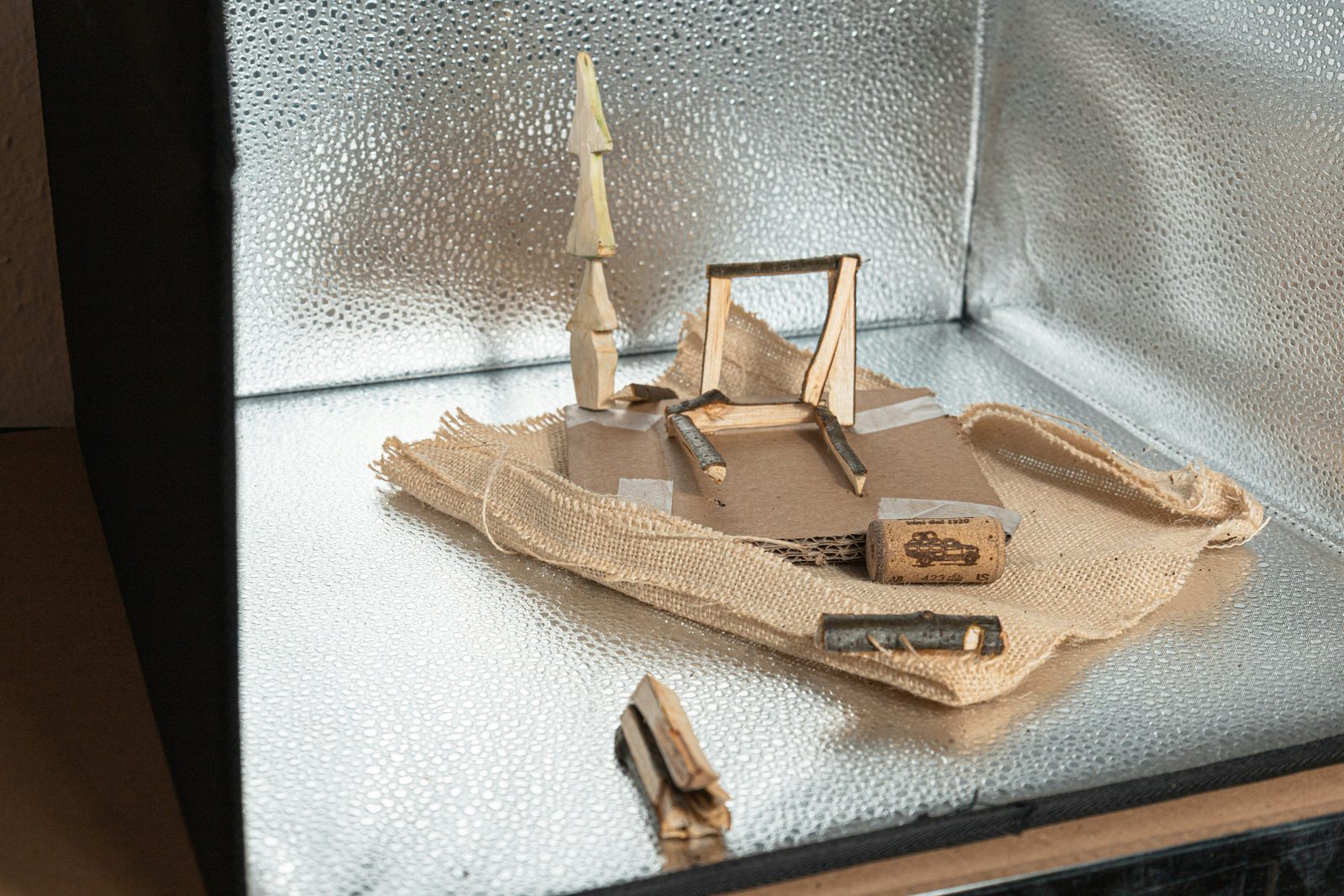 Cardboard model of a bridge and tower structure