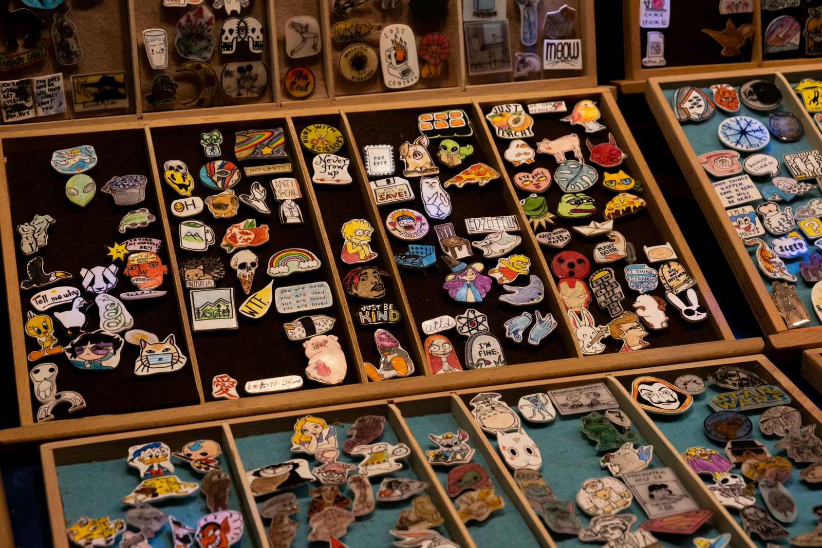 a shelf with many game pieces on it